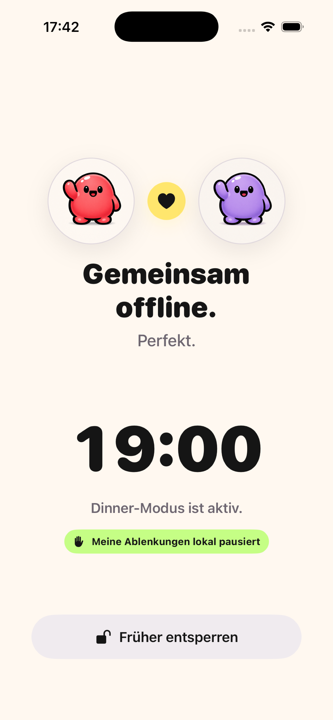 DuoLock Produktansicht auf Deutsch: aktive gemeinsame Offline-Session